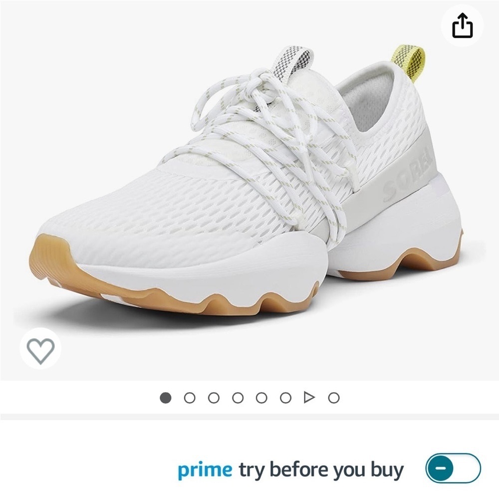 Sorel White Knit Slip-On Sneakers with Gum Sole and Yellow Heel Tab